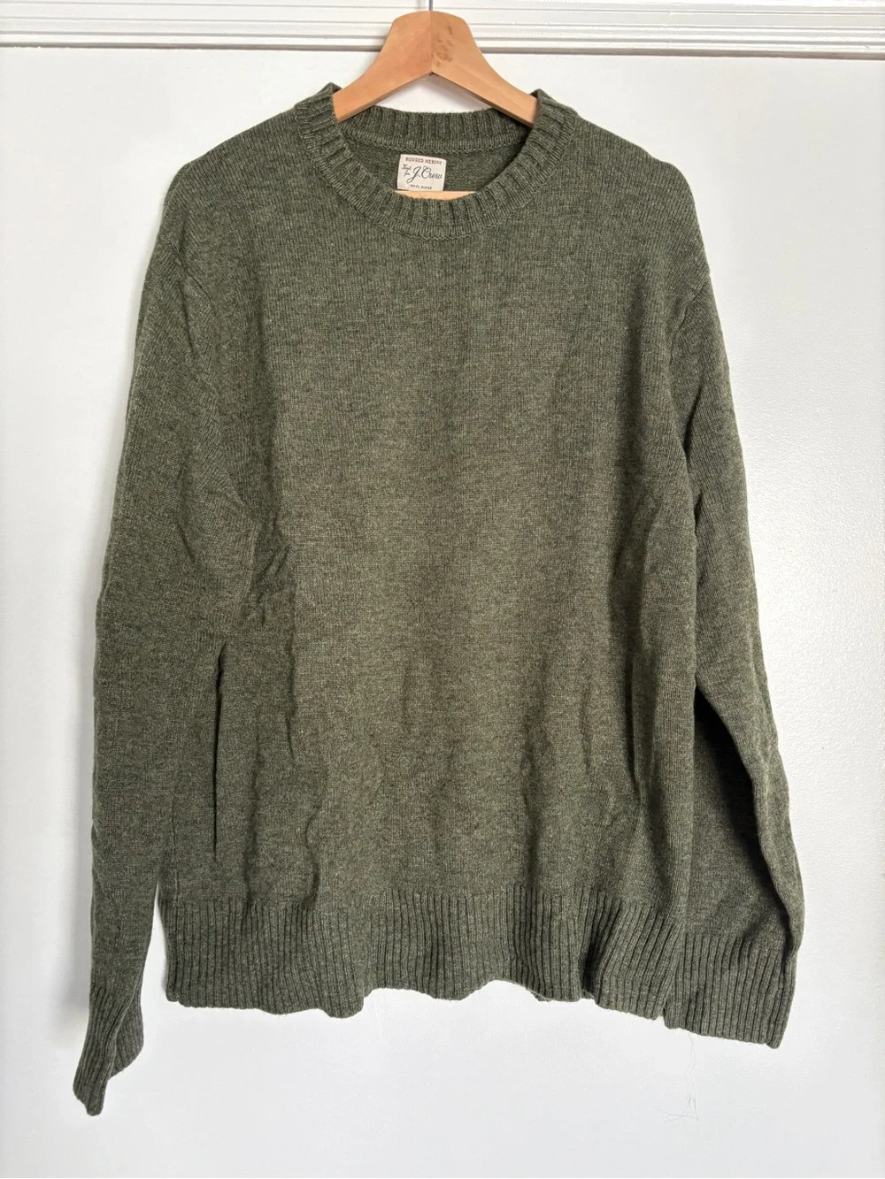 J. Crew Men's Olive Green Merino Wool Crewneck Sweater